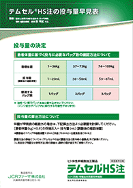 テムセル®HS注の投与量早見表